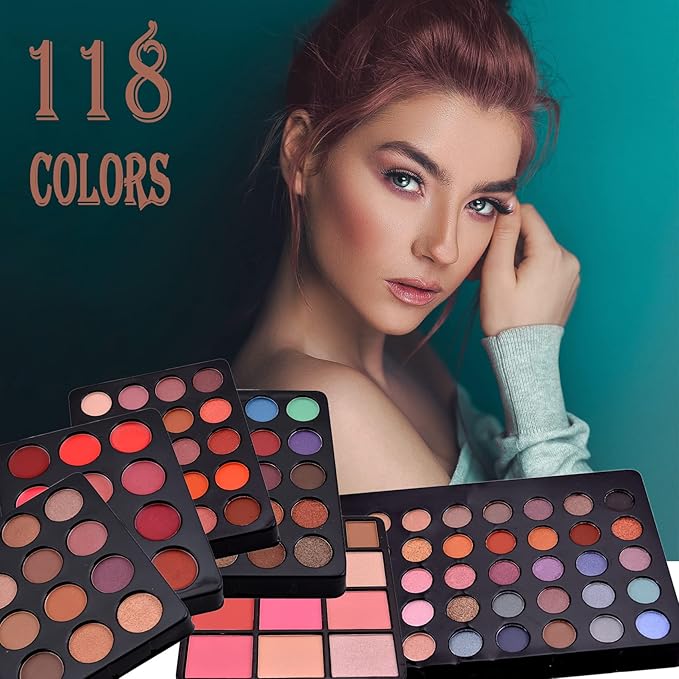 118 Colors Makeup Kit All-in-one Makeup Set, Cosmetic-Gift for Women -Include Makeup Brush Set, Eyeshadow Palette, Brow Powder, Eyebrow Pencil, Lip brush -(Multicolor 101)-FemmiqueWomen