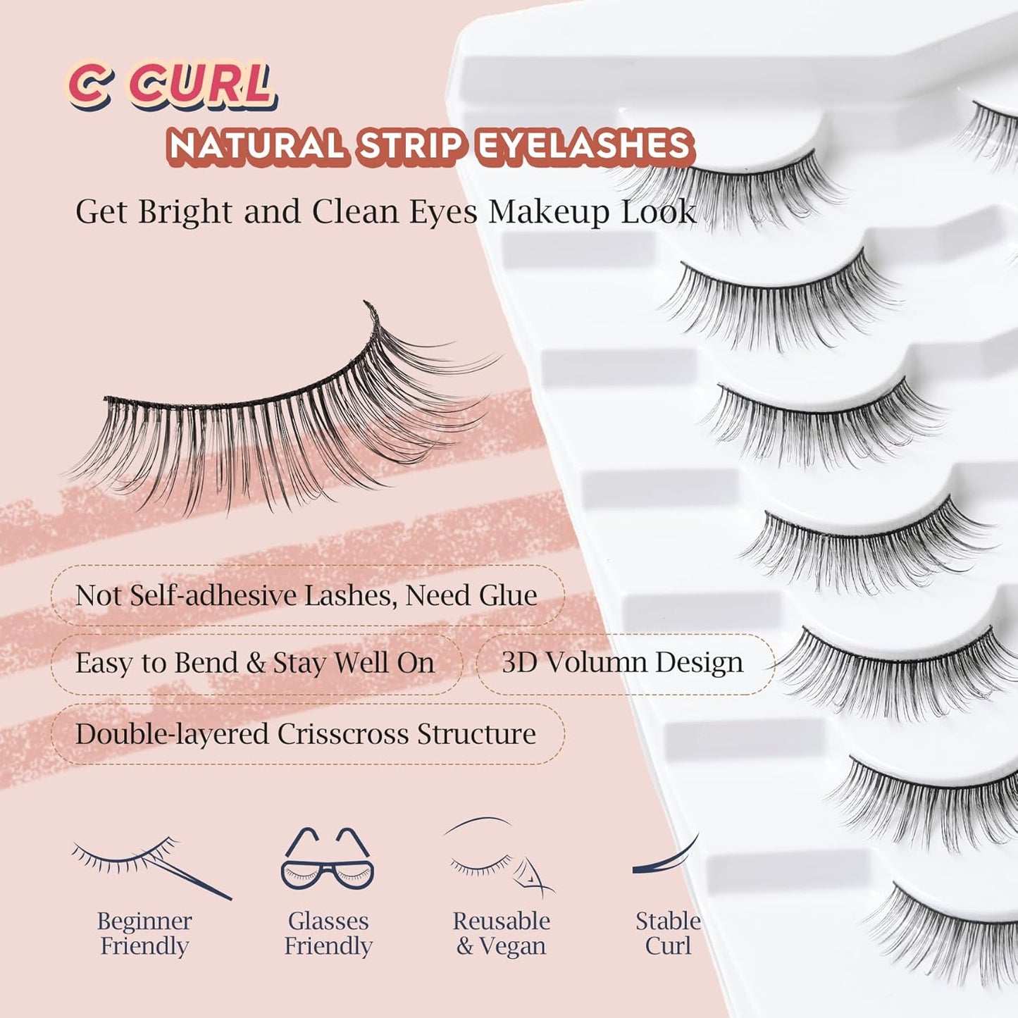 Natural Lashes Anime Eyelashes Wispy 12MM Strip Lashes Thin Band Manhua Eyelashes 3D Volume False Eyelashes 7 Pair Mink Lashes Korean Eye Lashes Pack Siligli-FemmiqueWomen