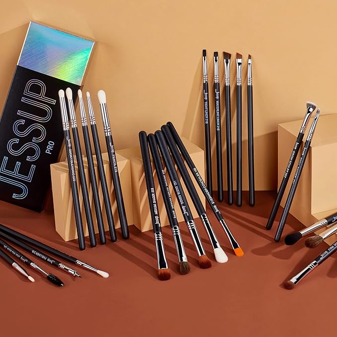Jessup Eye Makeup Brushes Set Professonal 28pcs Premium Synthetic Eyeshadow Brush Eyeliner Brush Eyebrow Brush Blending Brush for Makeup Black T341-FemmiqueWomen