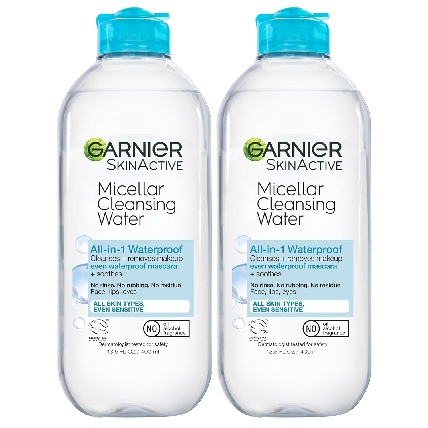 Garnier Micellar Water for Waterproof Makeup, Hydrating Facial Cleanser & Makeup Remover, Suitable for Sensitive Skin, Vegan, Cruelty Free, 13.5 Fl Oz (400mL), 2 Count-FemmiqueWomen