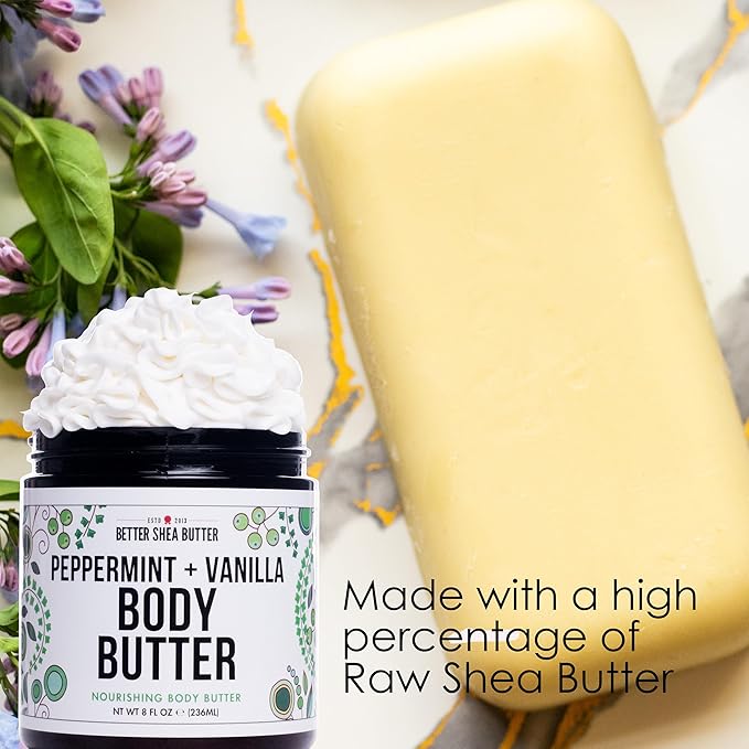 Peppermint Vanilla Body Butter - Natural Lotion for Women with Shea Butter & Jojoba Oil - Non-Greasy Whipped Body Lotion for Dry Skin - Vanilla Scented Peppermint Body Lotion-FemmiqueWomen
