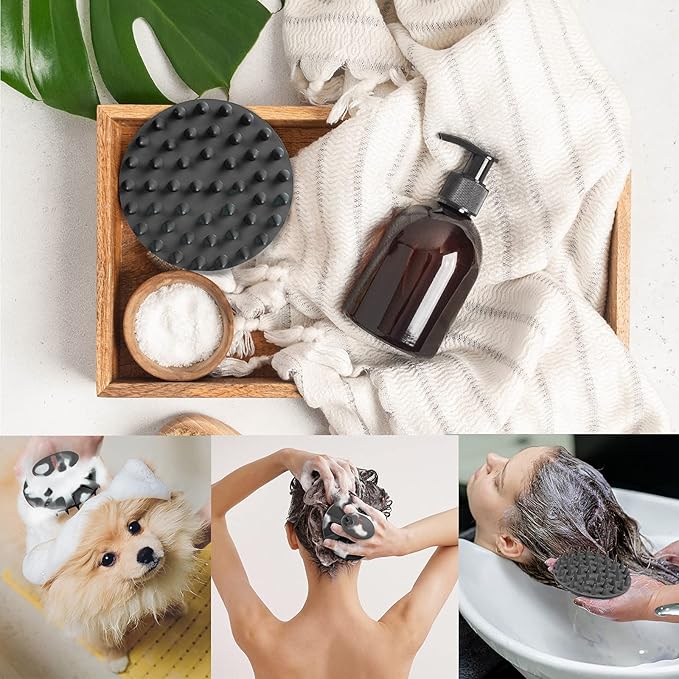 INNERNEED Scalp Care Massager Shampoo Brush, Wet & Dry Manual Head Scrubber Hair Washing, Soft Silicone Bristles, for Hair Growth, Dandruff Removal, Comfortable for All Hair Types (Black)-FemmiqueWomen