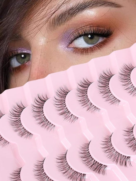 Lashes Natural Look False Eyelashes Wispy 13mm Eye Lashes Pack with Thin Cotton Band C Curl Fake Eyelashes 3D Volume For Daily Siligli Lash 7 Pair-FemmiqueWomen