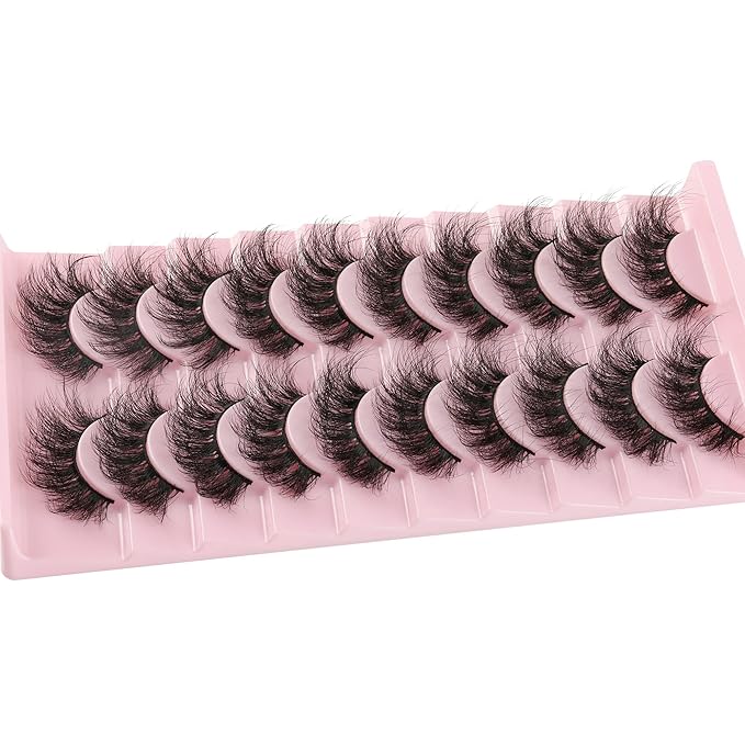 FANXITON Mink Lashes False Eyelashes Dramatic Full Mink Lashes Wispy 19 MM Natural Look 3D Fake Eyelashes 10 Pairs Pack-FemmiqueWomen