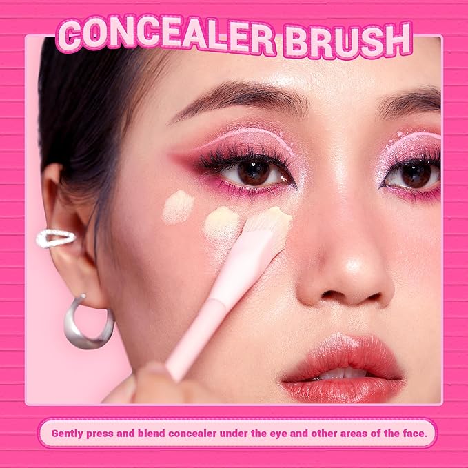 Jessup Foundation Brush and Concealer Brush, Pink Makeup Brushes Set 2Pcs Premium Synthetic Face Make up Brushes for Liquid Cream, T497-FemmiqueWomen