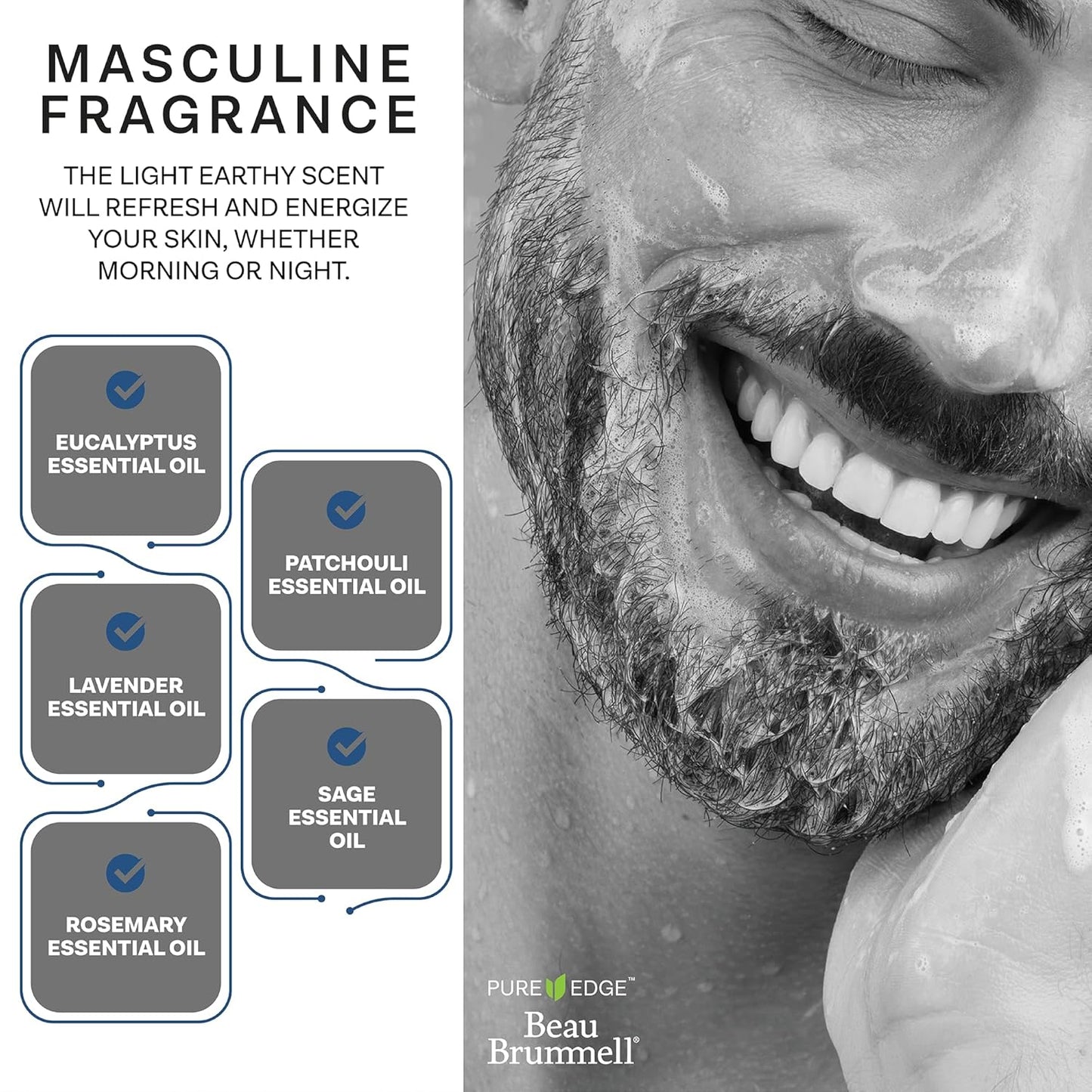 Beau Brummell for Men's Activated Charcoal Face Wash | Gentle Exfoliating Cleanser with Hyaluronic Acid, Bamboo Powder, Marine Plankton Extract, Vitamins A & E | 8 fl oz, Made in USA-FemmiqueWomen