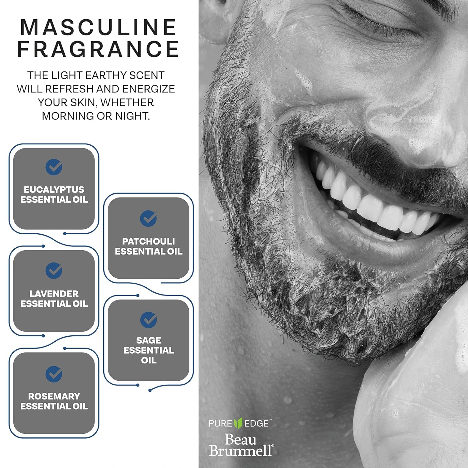 Beau Brummell for Men's Activated Charcoal Face Wash | Gentle Exfoliating Cleanser with Hyaluronic Acid, Bamboo Powder, Marine Plankton Extract, Vitamins A & E | 8 fl oz, Made in USA-FemmiqueWomen