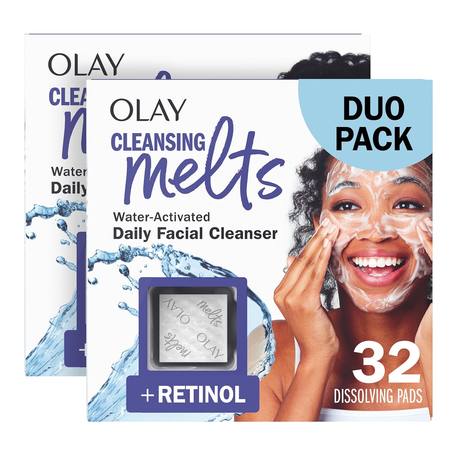 Olay Face Wash, Retinol Cleansing Melts, Fragrance-Free, Daily Use Gentle Cleanser, For All Skin Types, Travel Size, Water-Activated to Clean, Tone, and Refresh, 64ct (2 Pack x 32ct)-FemmiqueWomen
