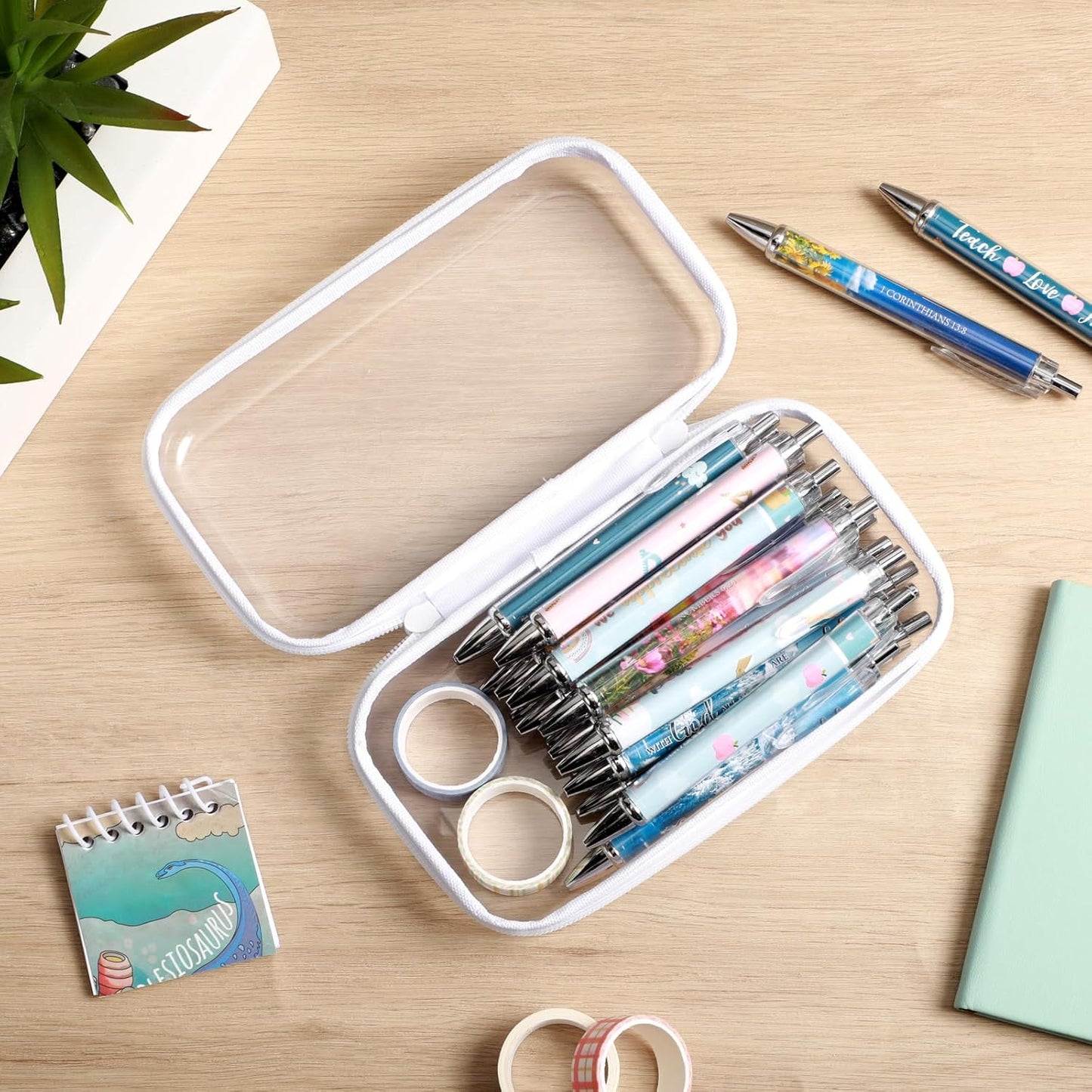 Hoolerry 3 Pcs Clear Hard Zipper Case Plastic Pouch Transparent Hard Case Clear Makeup Bag Portable Travel Organizer Bin for Cosmetics, Building Blocks, Puzzles(White,S)-FemmiqueWomen