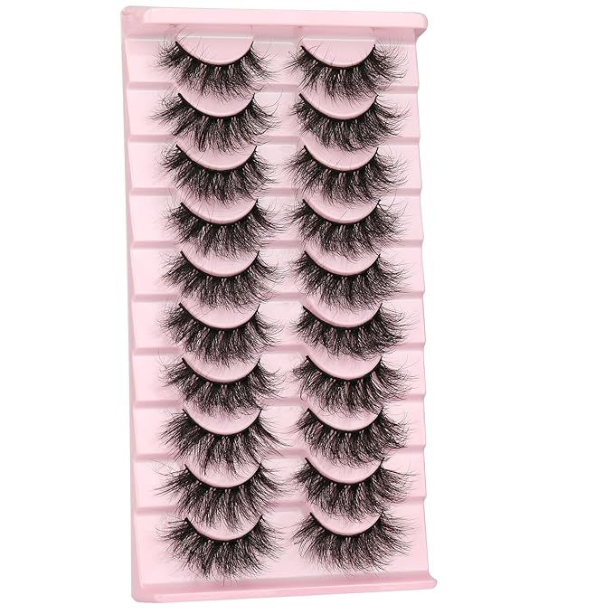 FANXITON Mink Lashes False Eyelashes Dramatic Full Mink Lashes Wispy 19 MM Natural Look 3D Fake Eyelashes 10 Pairs Pack-FemmiqueWomen