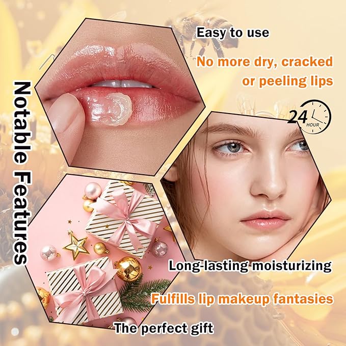 2PCS Bee Lip Balm Honey Pot,Hydrating Lip Moisturizer Cute Honey Pot Lip Balm Lip Scrubs Exfoliator with Wand,Moisturizing Exfoliating Overnight Propolis Lip Sleeping Mask for Men & Women-FemmiqueWomen