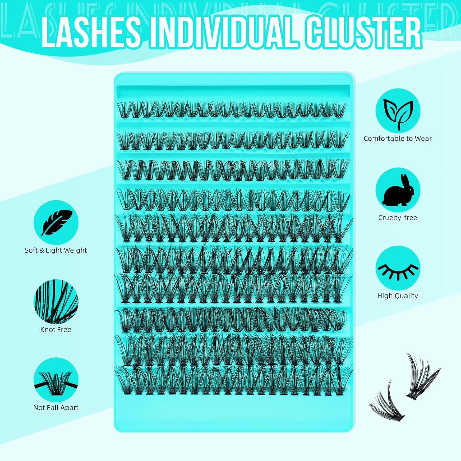 Lash Clusters 200pcs, Eyelash Extension Kit 40D D Curl Diy Cluster Eyelashes Extensions Lash Bond and Remover Waterproof Lash Applicator Tools for 8-18mm Mix Lashes Beginner Self Use-FemmiqueWomen