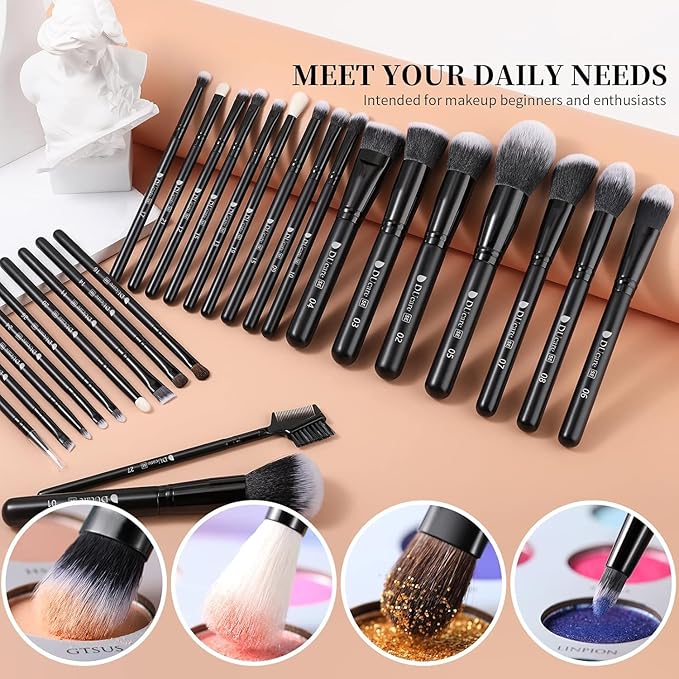 DUcare 27Pcs Makeup Brush Set Black Professional Premium Cosmetic Brushes for Foundation, Concealer, Eyeshadow, Blending, Powder, Contouring-FemmiqueWomen