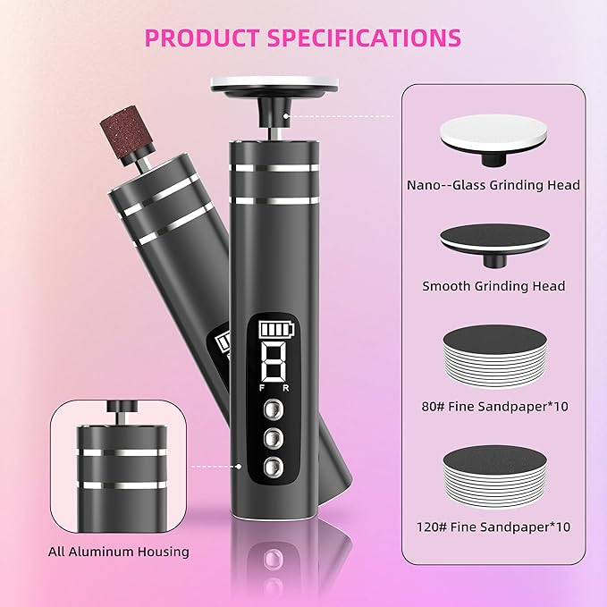 2 in 1 Electric Foot Callus Remover,9 Adjustable Speeds Rechargeable Electric Dead Skin Sander Pedicure Tools with Sandpaper Disk and Nail Drill Bits,Grinding Heads for Women&Men-FemmiqueWomen