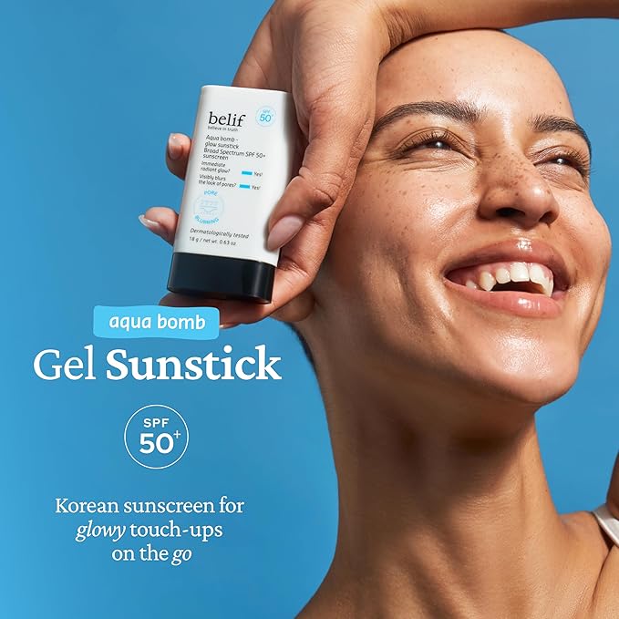 belif Aqua Bomb Niacinamide Sunscreen Stick SPF 50+ PA++++ – Korean Sunstick for Face with Hyaluronic Acid, No White Cast, Lightweight Velvet Finish, Daily UV Protection, Semi-Matte Glow, 0.63 oz-FemmiqueWomen