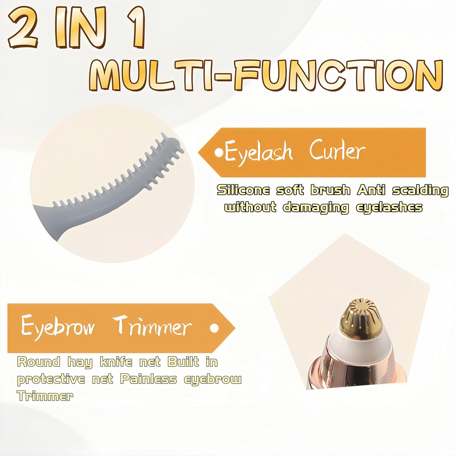 2025 Upgraded Heated Eyelash Curler - 2-in-1 USB Rechargeable Electric Eyelash Curler & Eyebrow Trimmer, Fast Heating in 6s, Anti-Burn Design, 24H Long-Lasting Effect, Perfect Gift for Women (White)-FemmiqueWomen