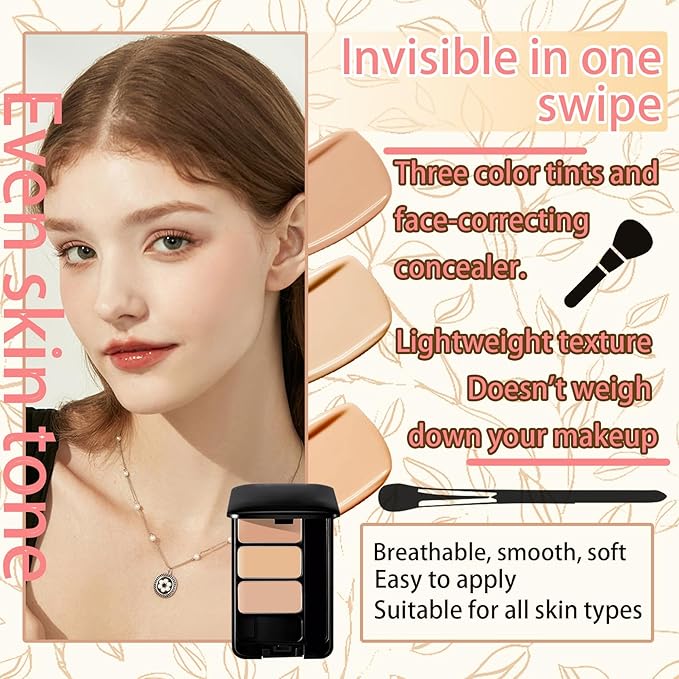 3 Colors Corrector Palette,Moisturizing Long Lasting Waterproof Cream Contour Makeup Palette,Color Correcting Concealer,Natural Flawless Full Coverage Liquid Foundation Set with Makeup Brushes-FemmiqueWomen