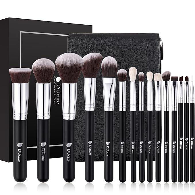 DUcare Makeup Brushes with Bag,15Pcs Makeup Brush Set Christmas Gift Travel Kabuki Foundation Blending Blush Eyeliner Shadow Brow Concealer Brushes Kit Black-FemmiqueWomen