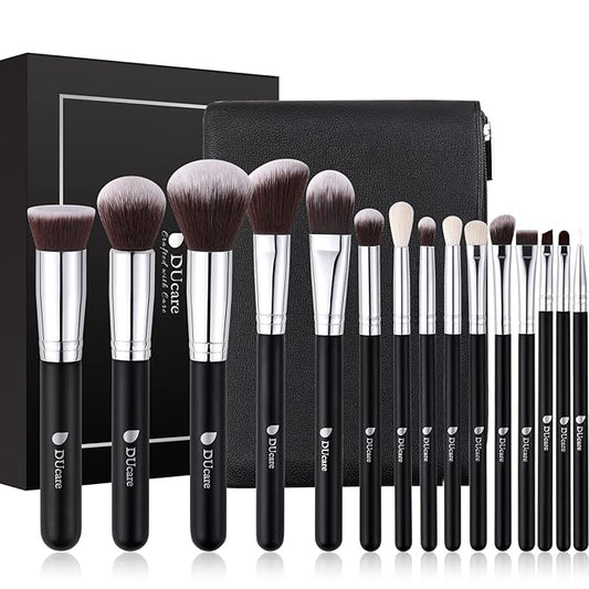 DUcare Makeup Brushes with Bag,15Pcs Makeup Brush Set Christmas Gift Travel Kabuki Foundation Blending Blush Eyeliner Shadow Brow Concealer Brushes Kit Black-FemmiqueWomen