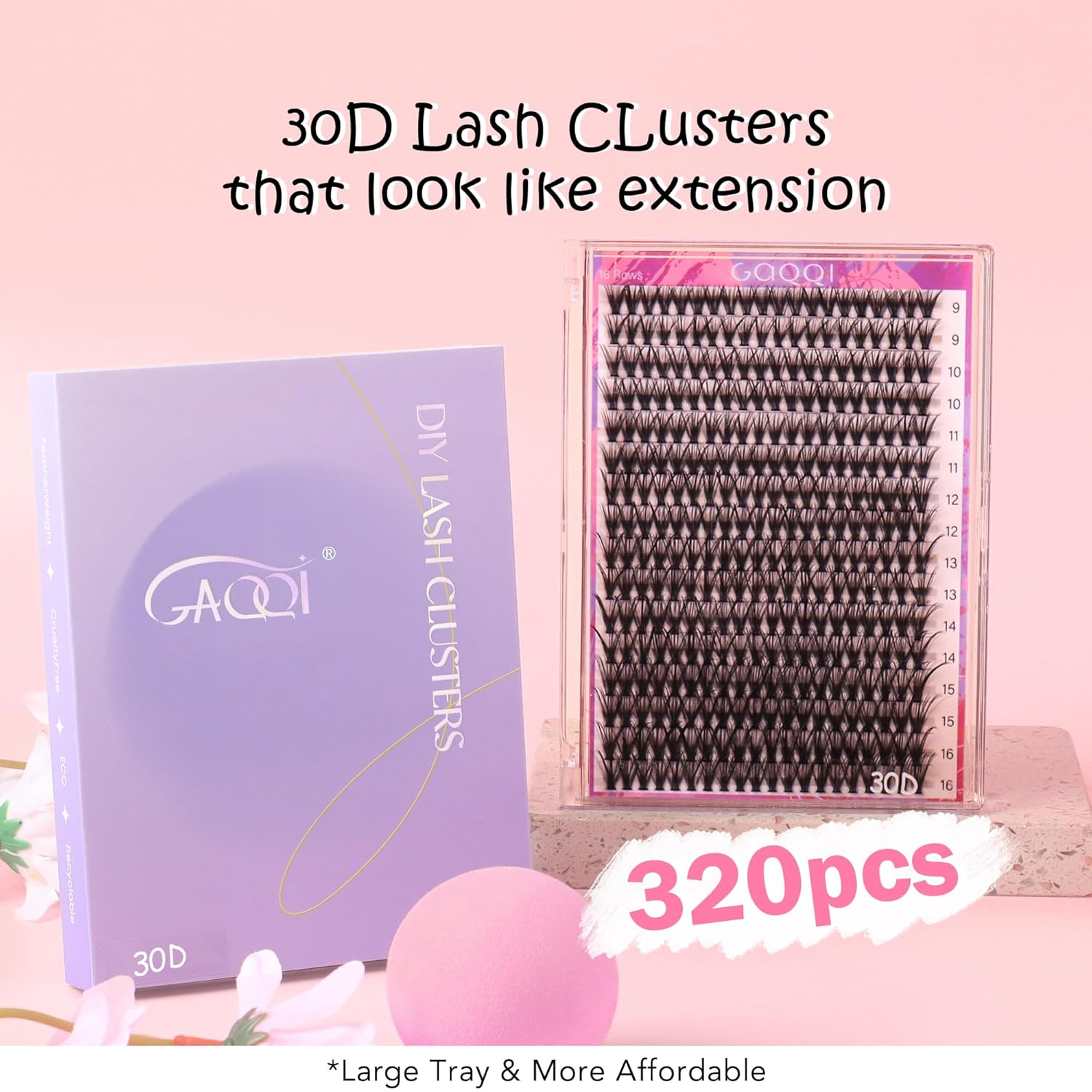 GAQQI Lash Clusters 320Pcs Individual Lashes 30D Mixed 9-16mm Eyelash Clusters C Curl Lash Clusters Look Like Mink Eyelash Extensions Thin Band Soft to Use Self Application(30D-CMIX)-FemmiqueWomen