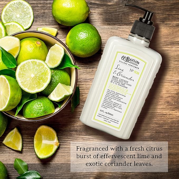 C.O. Bigelow Lime Coriander Body Lotion, Village Perfumer Moisturizing Body Lotion with Aloe Vera, Borage Oil & Olive Oil, 10 Fl Oz-FemmiqueWomen