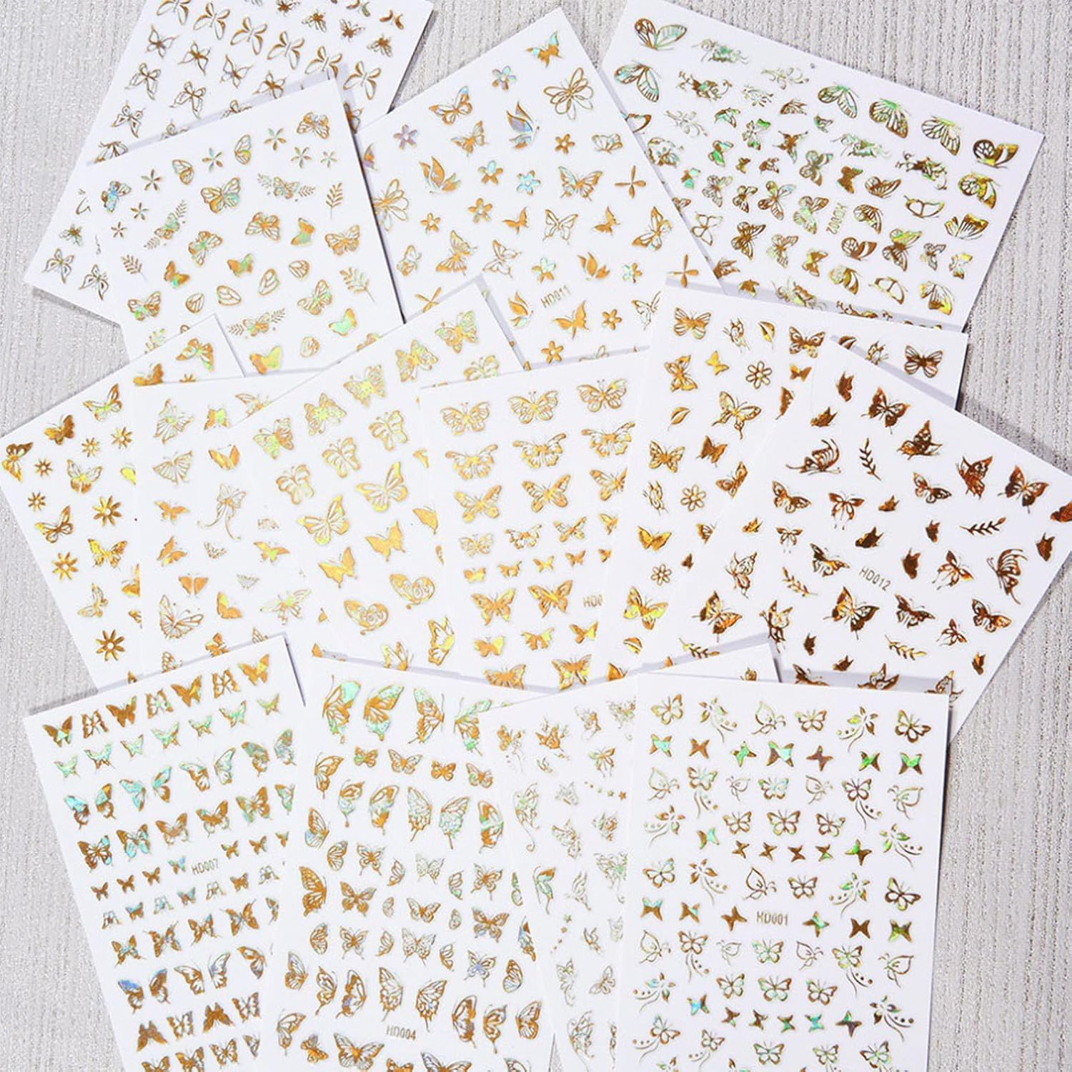 16 Sheets Butterfly Nail Art Stickers Decals 3D Self-Adhesive Gold Metallic Butterfly Nail Stickers Holographic Butterflies Design Nail Art Supplies for Women Acrylic Nail Art Decoration Accessories-FemmiqueWomen