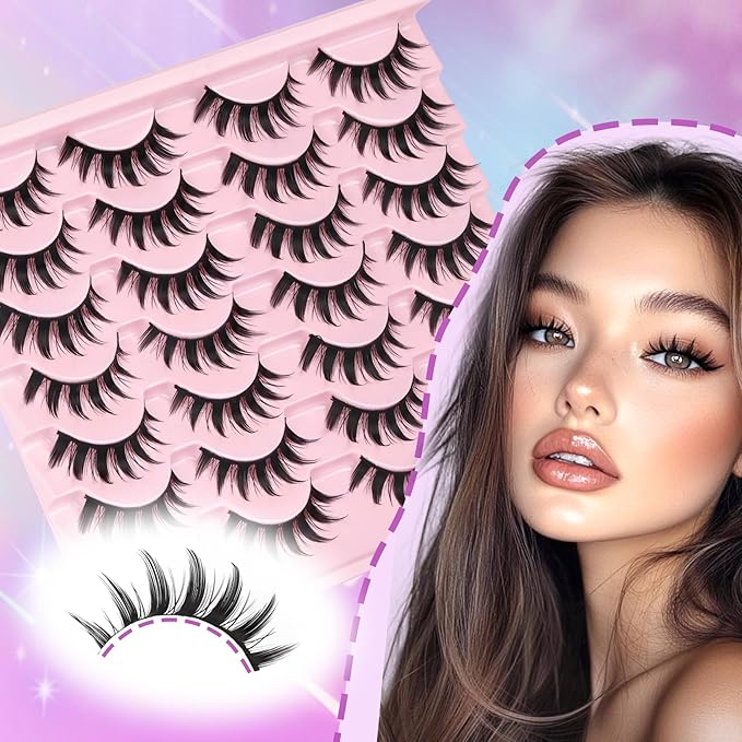 Losha Lashes Spiky Manga Lashes 14 Pairs Anime False Eyelashes 8D Wispy Eye Lashes Kit with Lash Glue and Lash Tweezers Natural Soft Fake Eyelashes (Cutes)-FemmiqueWomen