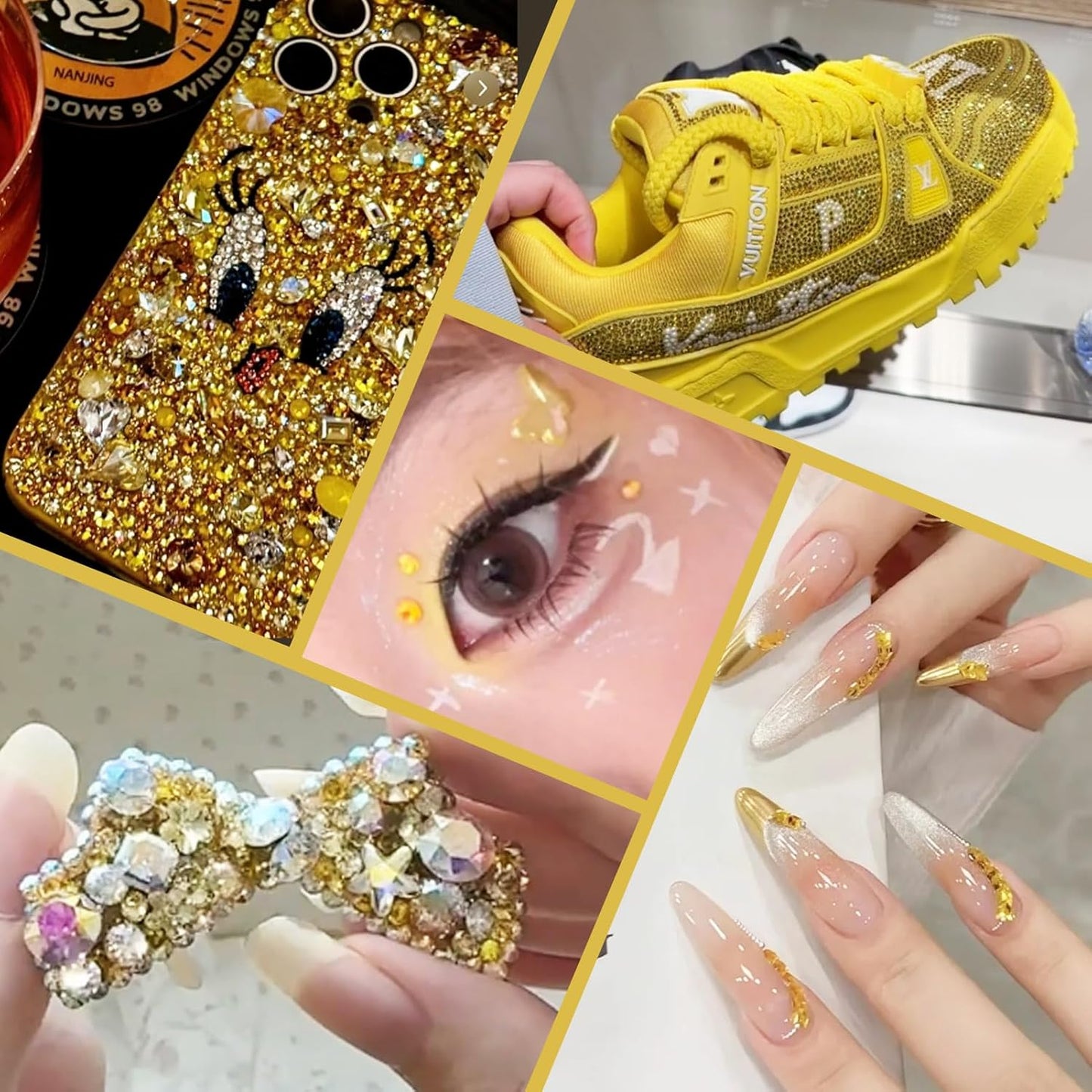 2000PCS SS16 Flatback Rhinestones | 12-Facet Diamond-Cut Glass Gems for Nail Art, Clothing, DIY Crafts |Glue-On Decoration Stones with Silver Backing(Citrine)-FemmiqueWomen