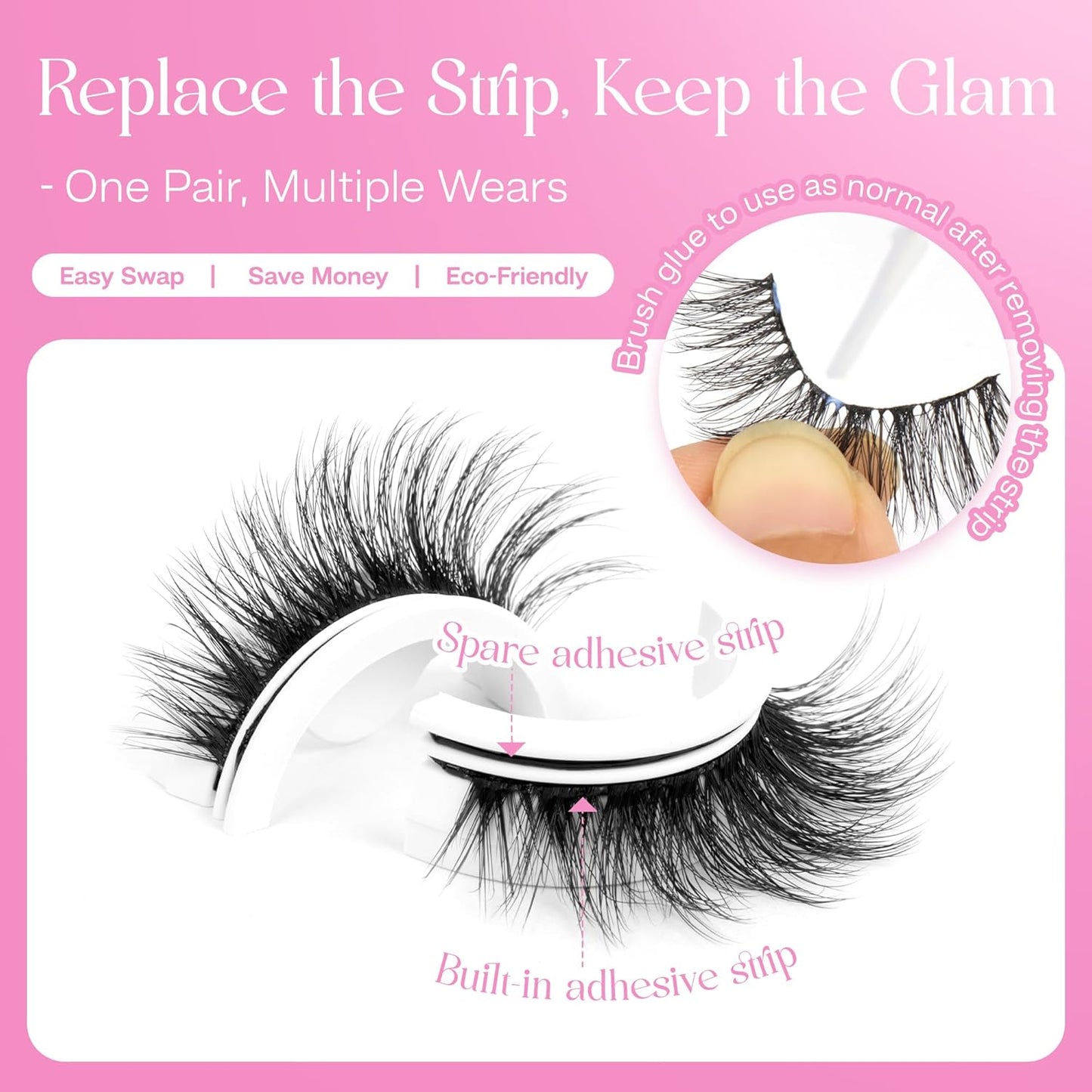 CALAILIS Self Adhesive Eyelashes 5 Pairs Natural Look Press On Lashes No Glue Need Eyelashes Reusable Cat Eye Wispy Self-adhesive False Lashes with Replacement Adhesive Strips (C131)-FemmiqueWomen