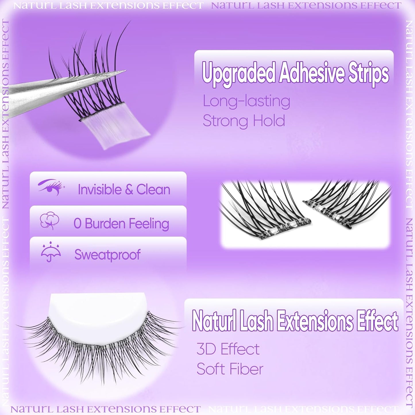 Natural Self Adhesive Clusters Lashes No Glue Self Adhesive Wispy Cluster Eyelashes Extensions Pre-glued Lashes Cluster Reusable C-Curly Individual Lashes 9-12mm Press on Lash by zenotti-FemmiqueWomen