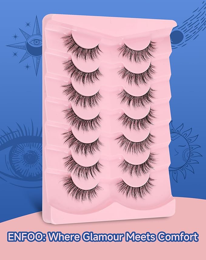 Lashes Natural Wispy Look Flared False Eyelashes Soft Strip Lash Fluffy Eyelash 7 Pairs D79-FemmiqueWomen