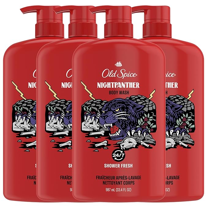 Old Spice Body Wash for Men, 3X Defense, 24/7 Shower Fresh with Long Lasting Lather, NightPanther Scent, 33.4 fl oz (Pack of 4)-FemmiqueWomen