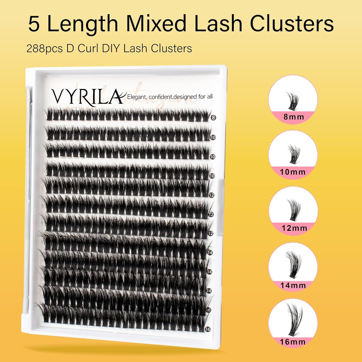 Lash Clusters 8-16mm, False Eyelashes 288pcs, Cluster Eyelash Extensions Matte Black Soft, Diy Lash Extensions D Curl Natural Lash Clusters Faux Mink Lashes Wispy（Pizazz,288pcs,0.07,D,8-16MIX)-FemmiqueWomen