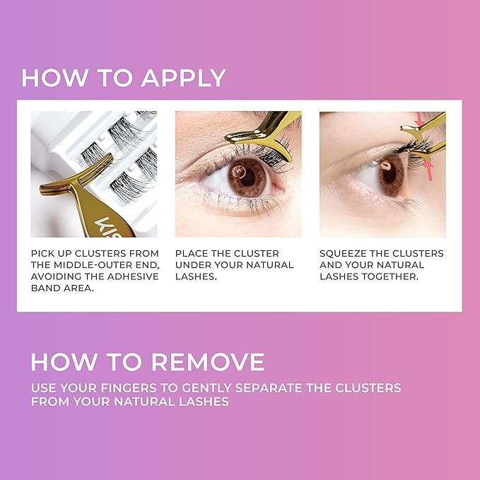 KISS imPRESS Falsies Self Adhesive Eyelashes, Press On Lashes, 12mm-14mm Glam Volume Lashes, Black, No Glue Needed, Invisible Band, 36 Lash Clusters & Non-Stick Applicator - Voluminous-FemmiqueWomen