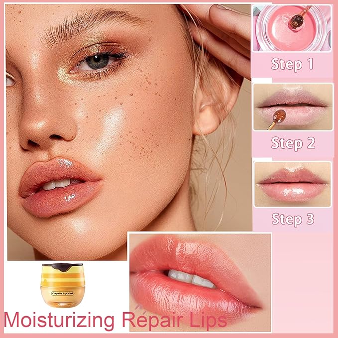 1 PCS Bee Lip Balm Honey Pot, Exfoliating Honey Bee Lip Balm Sleeping Lip Mask Overnight with Sticks, Honey Pot Lip Balm Prevention Dry Hydrating and Crack Lip Scrubs-FemmiqueWomen
