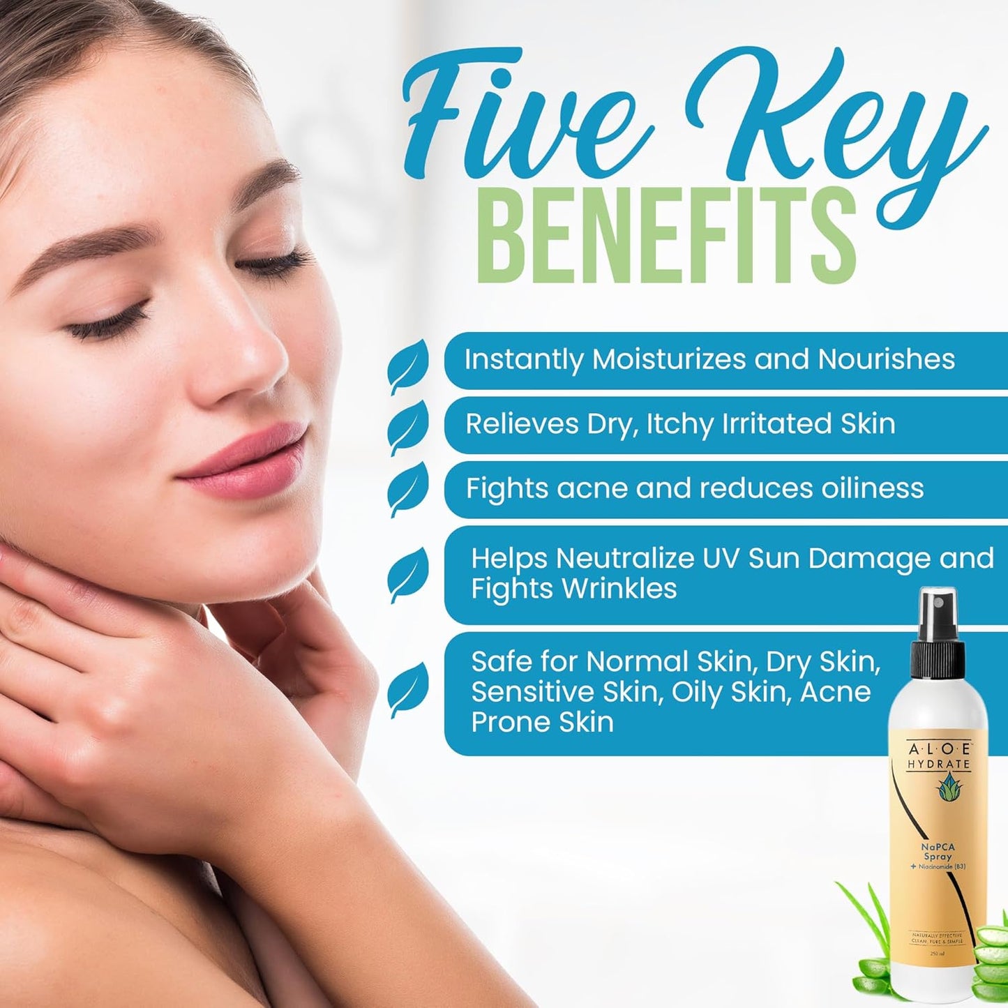 NaPCA Moisturizer Face Mist & Body Spray; Organic Aloe vera moisturizer with NaPCA. Refresh & Soothe Your Skin with Natural & Bioidentical Actives. All Skin types, Dry, Acne, Oily, & Tattoo Care.-FemmiqueWomen