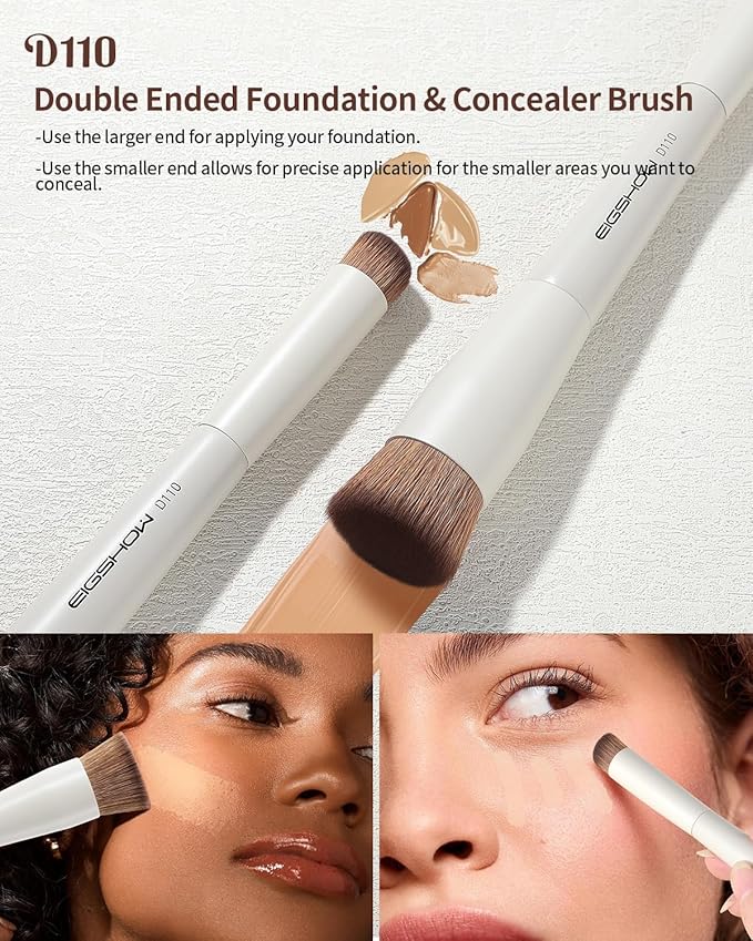 EIGSHOW Makeup Brush Set, 3Pcs Double Ended Face Makeup Brushes for Foundation Powder Contour Highlight Concealer Nose Shadow, Travel Gift Set (Beige)-FemmiqueWomen