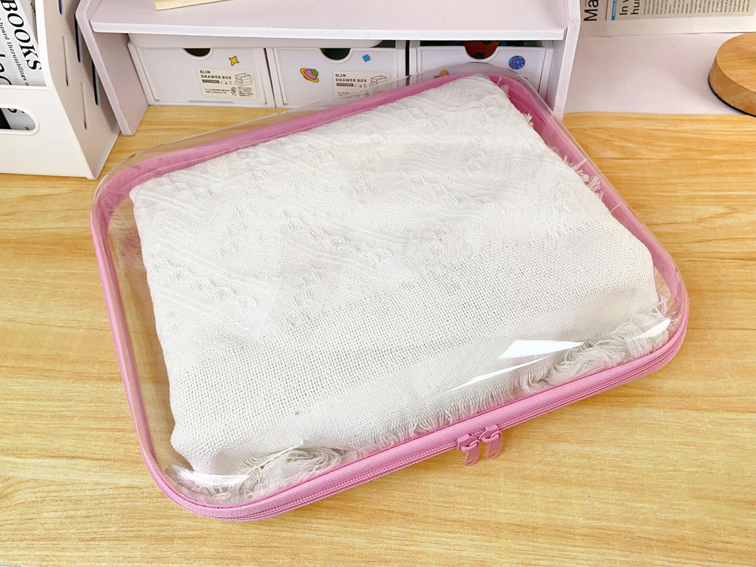 3PCS Clear Zipper Cases, Portable Clear Organizer Pouches for Travel, Double Zippered Hard Shell Plastic Case, Cosmetic Bag for Make Up Tools, Toiletries, Toy Storage (Pink, 1 Pack)-FemmiqueWomen