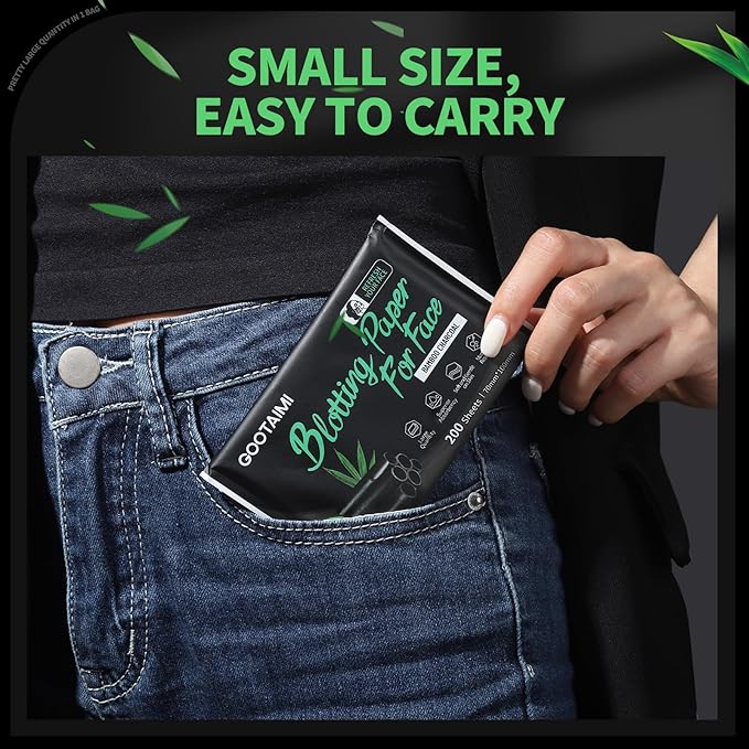 Blotting Paper for Oily Skin, Natural Bamboo Charcoal Blotting Paper, Oil Blotting Sheets for Face, 100 * 70MM Large Oil Absorbing Sheets Makeup Face Tissues, 200 Counts-FemmiqueWomen