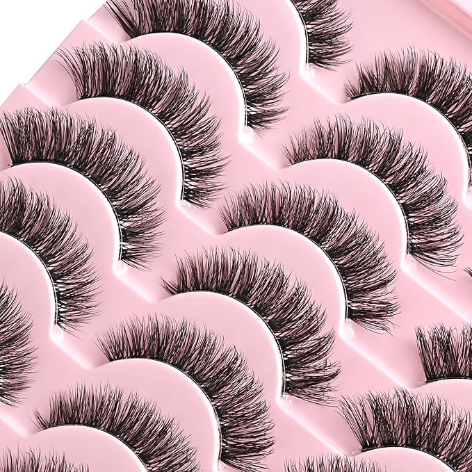 FARRED Cat Eye Lashes False Eyelashes Short Wispy Lash Strips Volume Eyelash 14 Pairs Cateye Medium Length False Clear Band Lashes Natural Looking Hybrid Clusters Full Strip Lashes (F25 | 8-14mm)-FemmiqueWomen