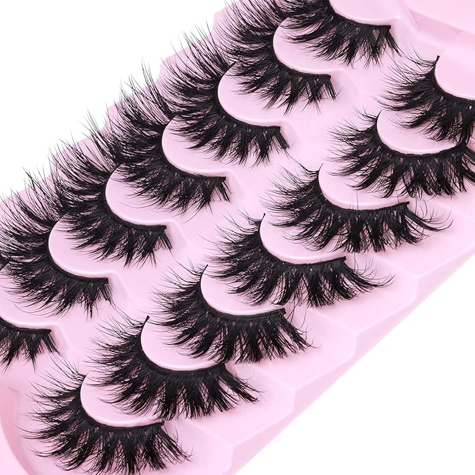 Lashes Flat Faux Mink Eyelashes 20mm Long False Eyelashes Dramatic Cat Eye Eyelashes Wispy 3D Crossed Thick Fox Eyelashes Extensions Strip Lashes Pack by Kiromiro-FemmiqueWomen