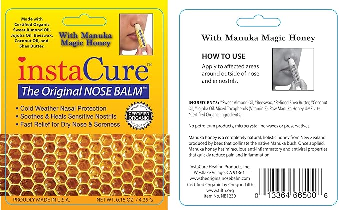 InstaCure's Original Nose Balm with Manuka Honey. Fast Relief for Cracked, Dry & Sore Noses + InstaCure Original Derma Balm Jumbo-Sized Skin Revival Tube. Soothes & Heals Dry, Irritated Skin-FemmiqueWomen