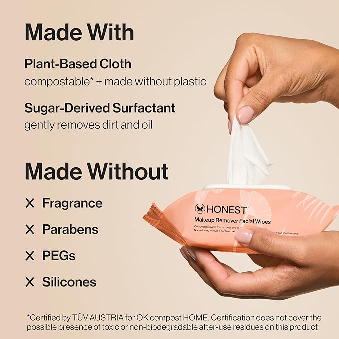 Honest Beauty Fragrance Free Cleansing Makeup Remover Facial Wipes | Plant Based, Hypoallergenic, Gentle for Sensitive Skin | 30 Count-FemmiqueWomen