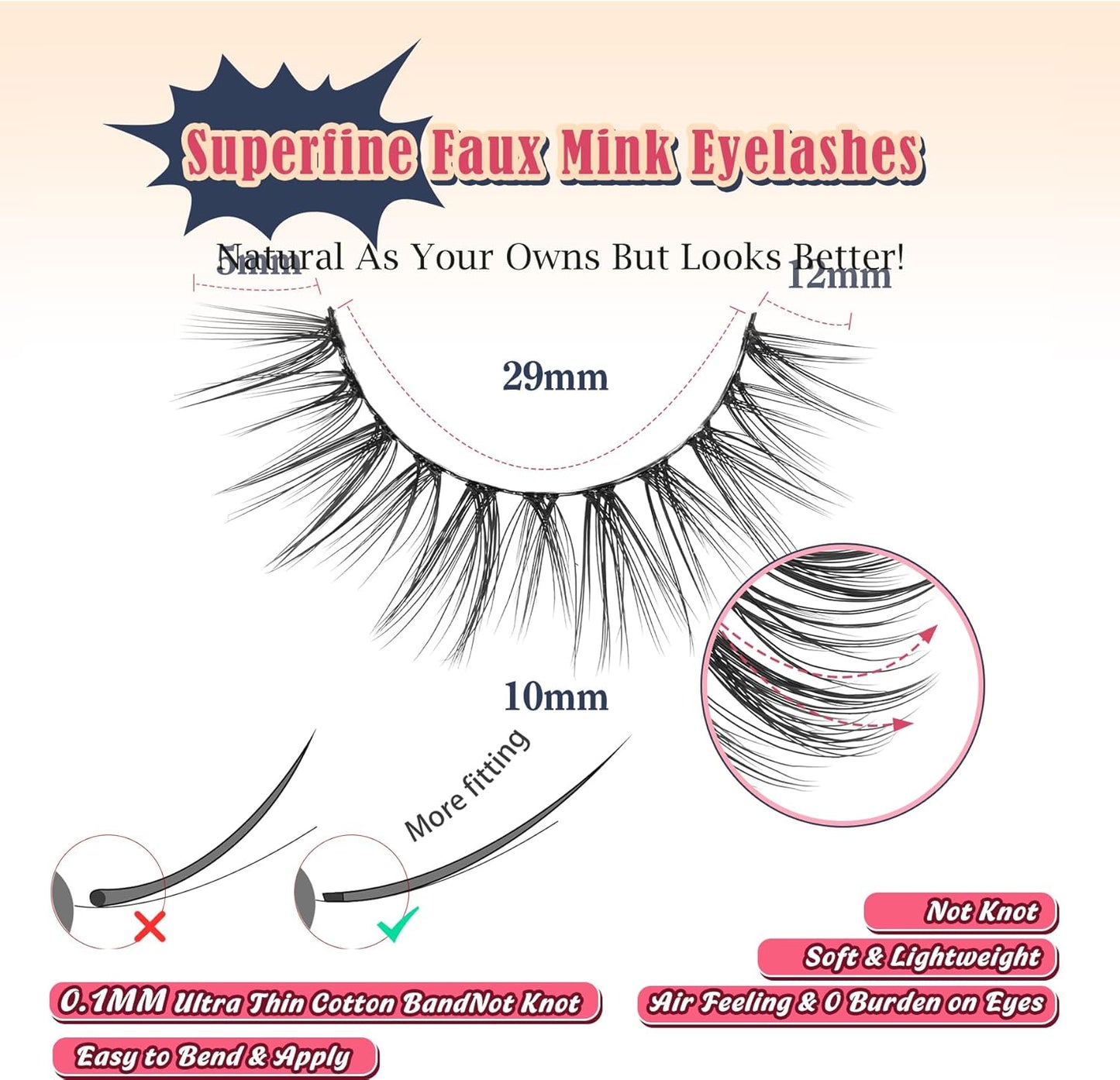 Eyelashes Natural Cat Eye Lashes False Eyelashes Wispy Lashes Flared Lashes Pack C Curl Eyelash Soft False Lashes 12mm Short Lashes Siligli 7 Pair-FemmiqueWomen