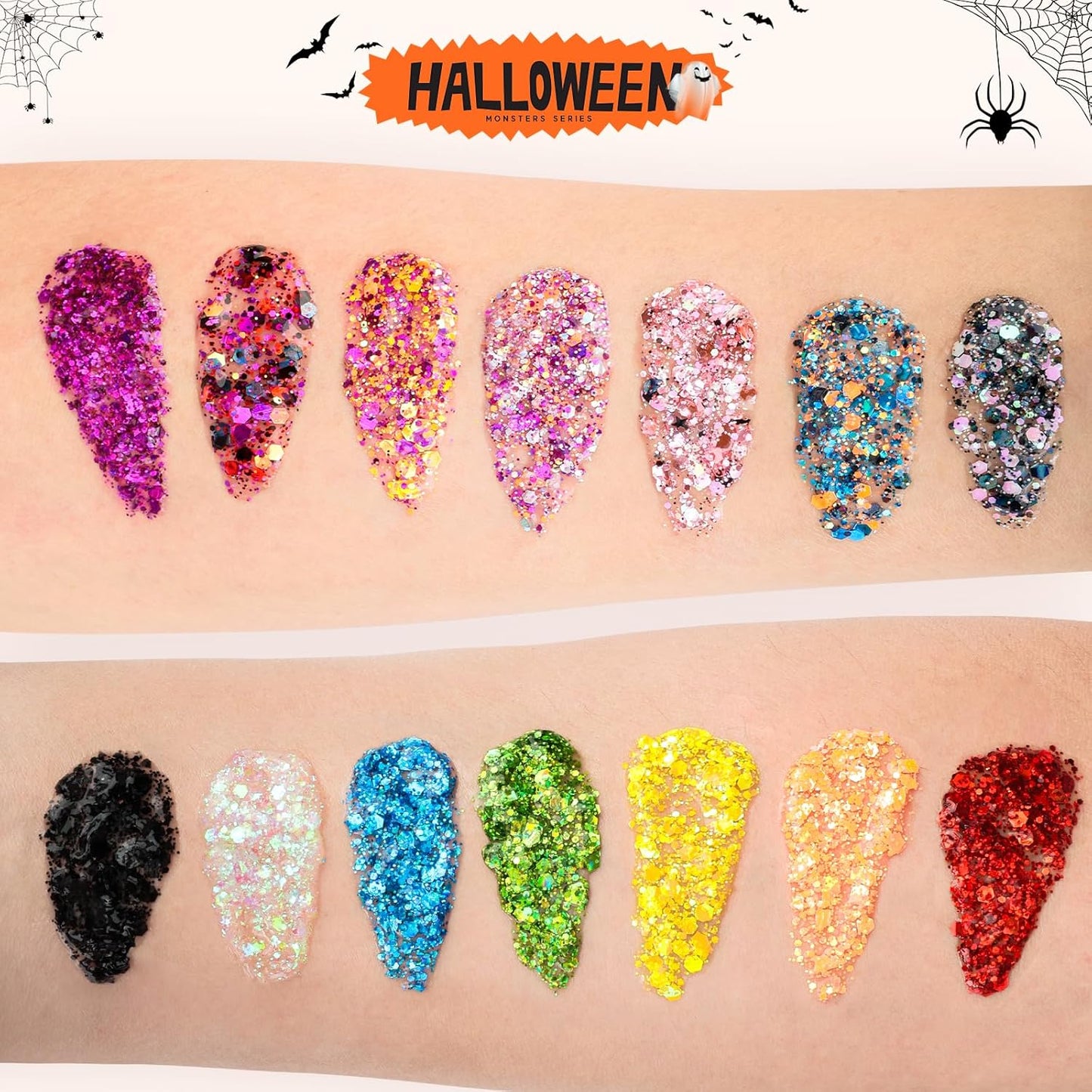 14 Colors Body Glitter,Face Glitter Makeup for Kids Women,Sparkly Chunky Hair Glitter for Eye Lip Nails,Mardi Gras Glitter Makeup Face Paint,Singer Concerts Disco Rave Festival Accessories-Hallowmas-FemmiqueWomen