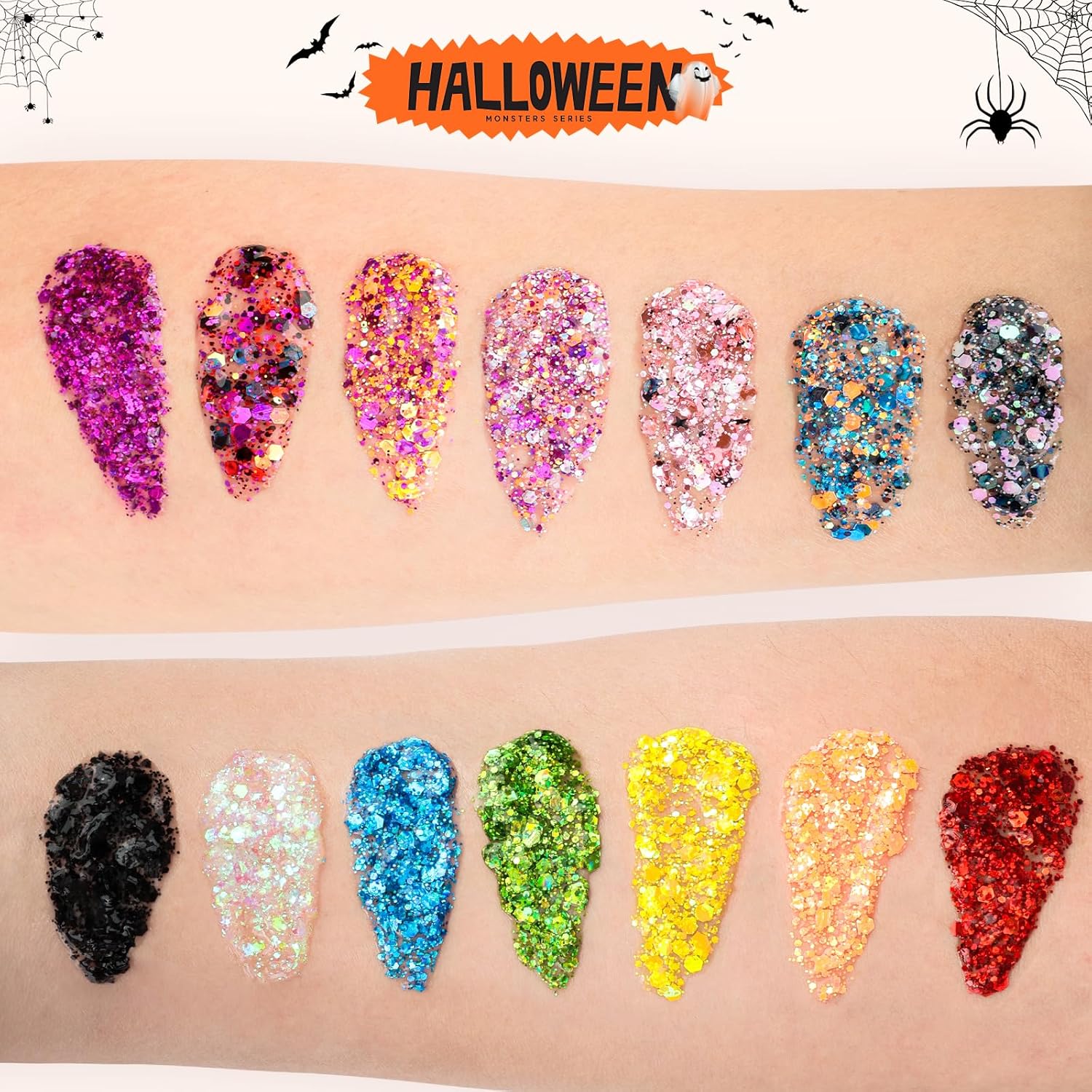 14 Colors Body Glitter,Face Glitter Makeup for Kids Women,Sparkly Chunky Hair Glitter for Eye Lip Nails,Mardi Gras Glitter Makeup Face Paint,Singer Concerts Disco Rave Festival Accessories-Hallowmas-FemmiqueWomen