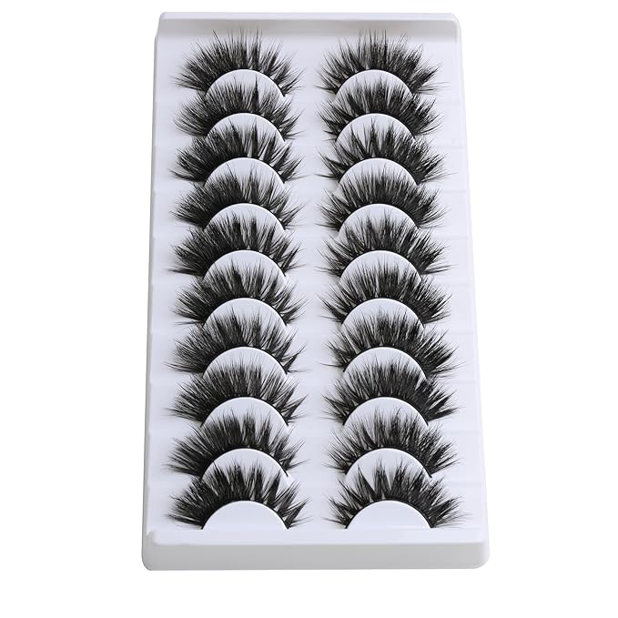 SUNWELL False Eyelashes 16mm Mink Lashes 8D Fluffy Cat Eye Faux Mink Lashes Strip Lashes Soft Reusable Luxury Volume Fake Eyelashes 10 Pairs Pack-FemmiqueWomen