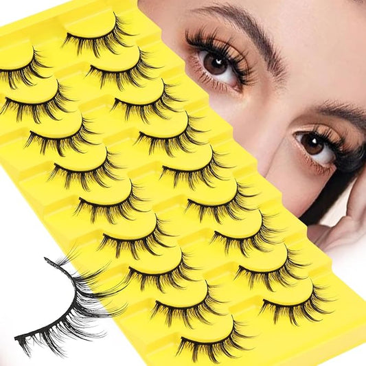 Losha Lashes Wispy Manga Lashes Natural False Eyelashes 9 Pairs Thin Eye Lashes Pack Soft Anime Fake Eyelashes (Manga)-FemmiqueWomen