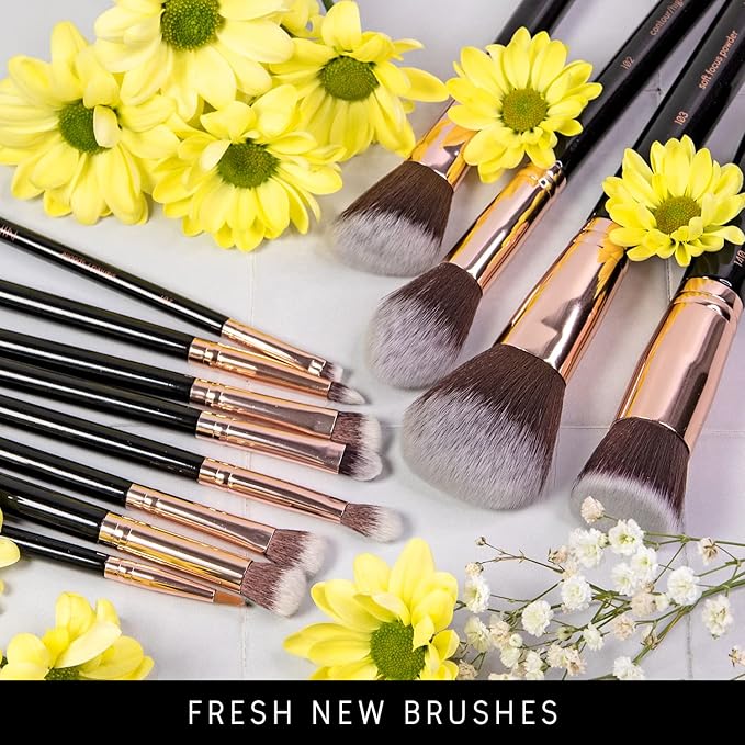 Niré Beauty 15piece Award Winning Professional Makeup Brush Set: Vegan Makeup Brushes with Case, Makeup Sponge, Brush Cleaner, Guide, Gift Box-FemmiqueWomen