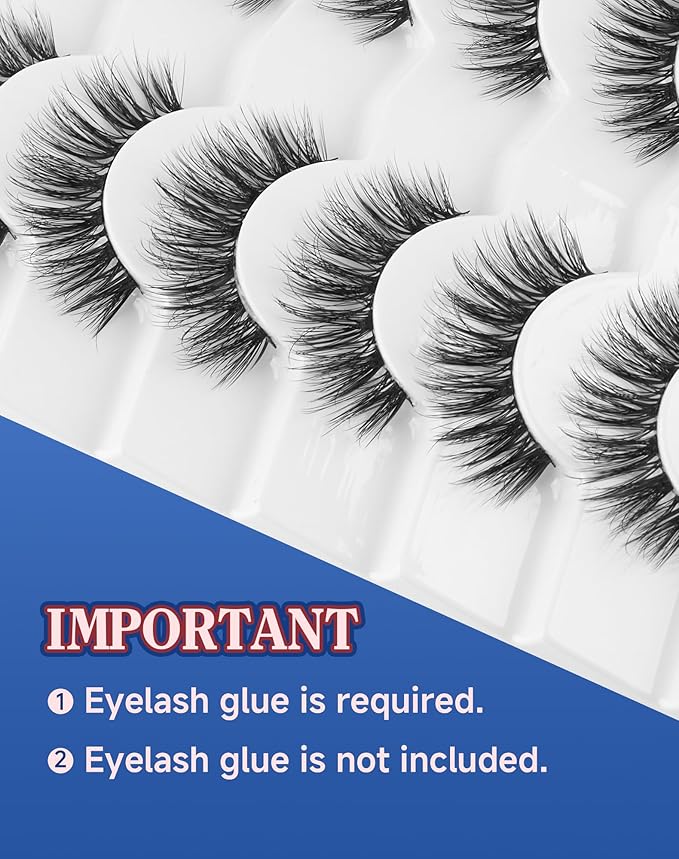Lashes Volume False Eyelashes Wispy Natural Look Everyday Flared Strip EyeLash Fluffy Lash Long Soft Round-Eye Pack 16MM 7 Pairs D89-FemmiqueWomen